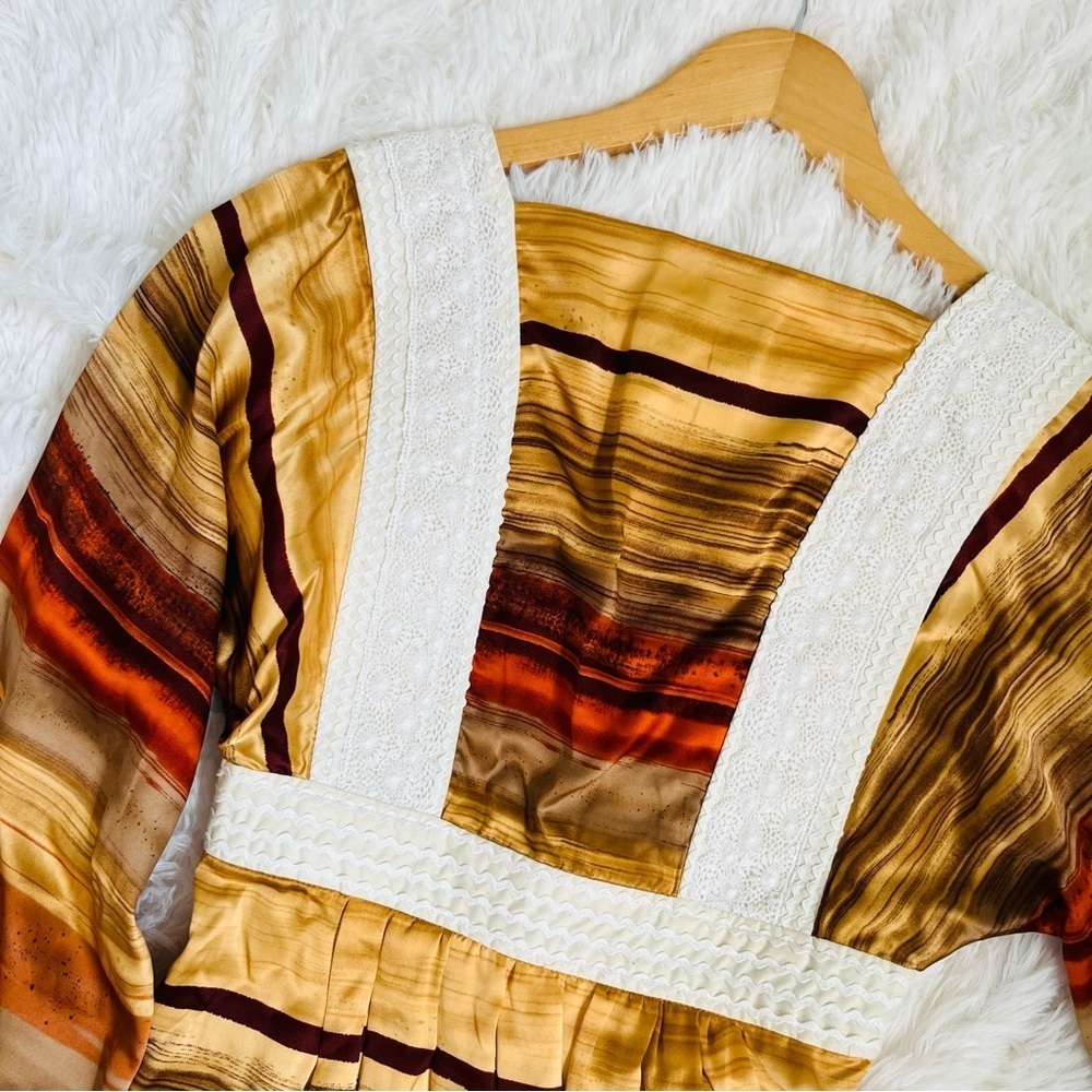 Tracy Feith Prairiecore Vintage Mini Dress XS Retro  Lace Trim V-Neck 100% Silk - Picture 3 of 15